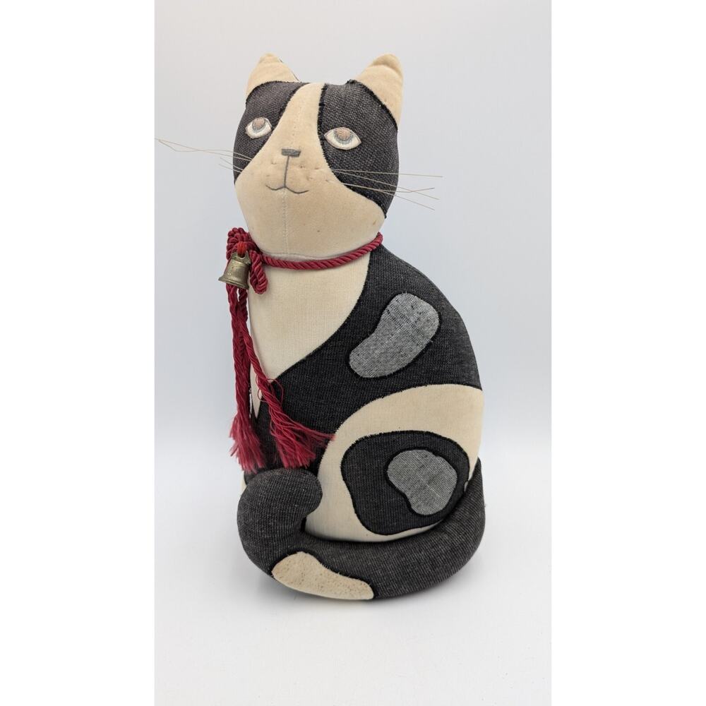 Vintage 1987 Hallmark Stuffed Fabric Cat Figurine 13" Taiwan R.O.C. Bell Collar